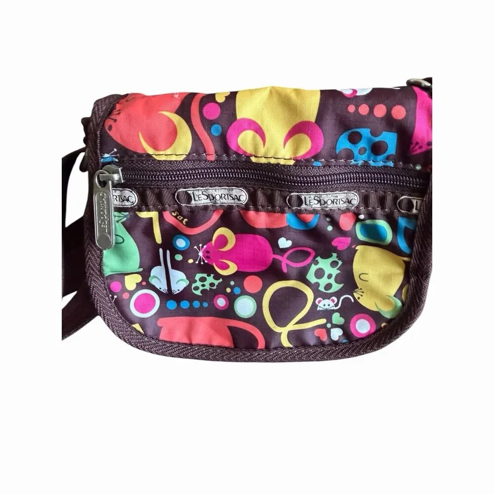 LeSportsac Crossbody & Shoulder Bag Multicolor Mouse Rat Print Zipper Pockets - Picture 10 of 16